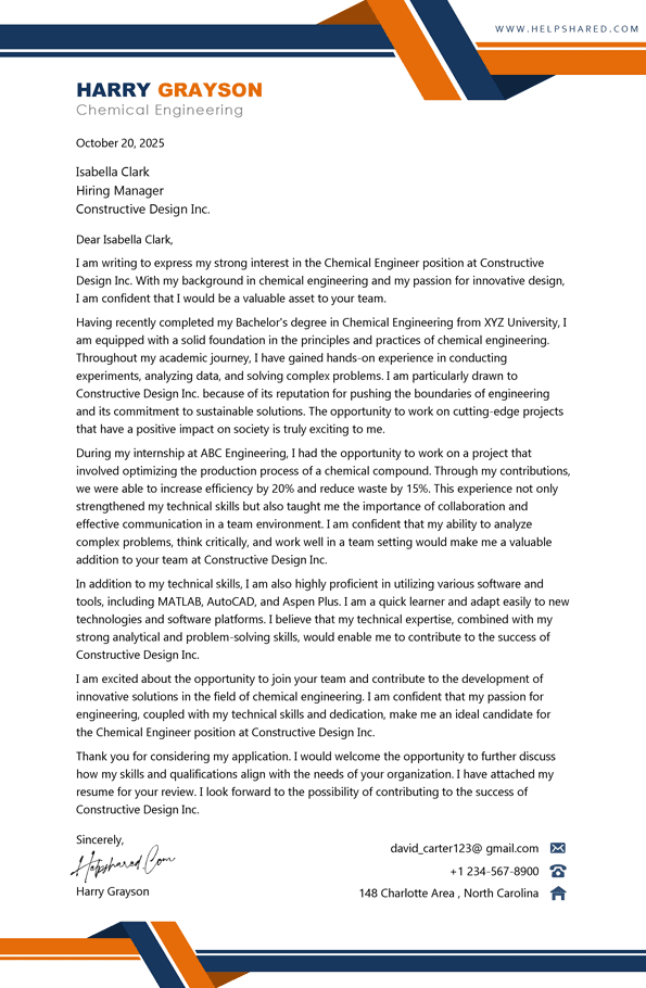 Chemical Engineer cover letter